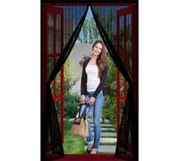 Cortina Mosquitera 75 x 130 cm Mantiene El Aire Fresco Dentro y Los Bichos Fuera, Cinta Mágica, Imanes Cierre Automático, Cortinas Antimoscas Puerta, Cortina de Malla para Balcón/Patio, Negro