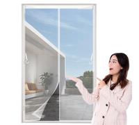 Cortina Mosquitera Magnetica 120 x 195 cm Contra Respirable, con Imanes Mosquiteras Magnéticas Fácil de Instalar, Antimosquitos, Malla Fina para Garaje O Patio, Blanco