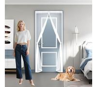 Cortina Mosquitera Puerta 120 x 195 cm Transpirables Antimosquitos, Sin Taladros, Magnético Automático, Con Velcra, Puerta de Malla Corredera para Ventanas y Balcón, Blanco