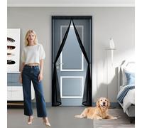 Cortina Mosquitera Puerta 90 x 190 cm Transpirables Antimosquitos, Sin Taladros, Magnético Automático, Con Velcra, Puerta de Malla Corredera para Ventanas y Balcón, Negro