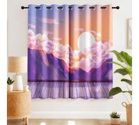 Cortina opaca con ojales, diseño de paisaje de montaña y nube, cortina opaca con ojales, juego de 2 cortinas interiores, 117 x 175 cm, color plateado