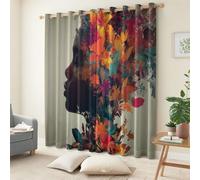Cortina opaca con perfil lateral para mujer africana, floral, cortina térmica, aislante antifrío, 140 x 260 cm (2 paneles), pintura digital ocupante, cortinas interiores con ojales, para dormitorio