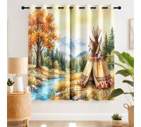 Cortina opaca natural vintage de ahorro de energía para dormitorio, tienda de campaña, diseño de paisaje Therma Windo, cortinas con ojales que reducen el ruido, 46 x 54 pulgadas, 2 paneles