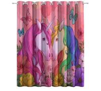 Cortina opaca unicornio arco iris, mariposa con aislamiento térmico antifrío, 85 x 200 cm (2 paneles), dibujos animados divertidos y ocupante, cortinas interiores con ojales, para dormitorio salón