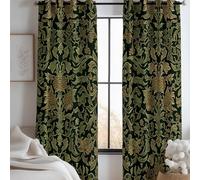 Cortina Opaca William Morris Flores Pájaros Patrón Cortina con Ojales De Decoración Moderno para Sala De Estar Dormitorio Verde Oscuro Cortinas Térmicas Estampado 140An x 225Al cm (2 Paneles) Cortinas