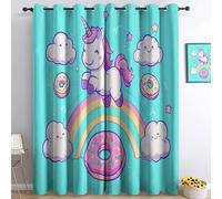 Cortinas 100 % opacas para dormitorio, animales, unicornios, donas, arco iris, 66 pulgadas de ancho x 54 pulgadas de largo, 2 paneles de cortinas con ojales con aislamiento térmico, cortinas de