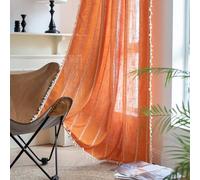 Cortinas Bohemias de Color Naranja Quemado, 2 Paneles para Sala de Estar, Dormitorio, Cortinas semiopacas de 63 Pulgadas de Largo con borlas, Estilo Bohemio, rústico, algodón, Lino, decoración de