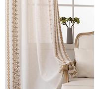 Cortinas bohemias de lino para dormitorio, rústicas, de granja, 244 cm de longitud, 2 paneles, con ojales, bordadas vintage, cortinas de lino natural, tratamiento de ventanas, 132 x 248 cm, color gris