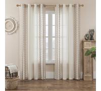 Cortinas Bohemias Traslúcidas para Sala de Estar y Dormitorio en Color Crema Beige, Juego de 2 Paneles Bordados con Ojales de 84 Pulgadas