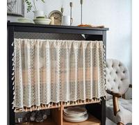 Cortinas cortas Ibenzoa® de estilo vintage bohemio con flecos, traslúcidas, de algodón y lino, con encaje de ganchillo, con ojales para barra, ideales para la cocina y el dormitorio