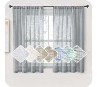 Cortinas cortas Unyqoos®, juego de 2 unidades, 100% poliéster, color gris, 145 x 140 cm (alto x ancho) – cortinas translúcidas que ofrecen privacidad, permiten el paso de la luz, ideales para salones,