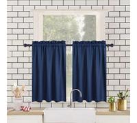 Cortinas de bistro repelentes al agua de Unyqoos® – cortinas cortas de media altura con textura en relieve, bolsillo para barra de 2 pulgadas, translúcidas, color azul, 2 unidades de 76 x 61 cm (ancho