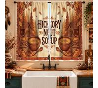 Cortinas de cocina con cita de sopa de cosecha otoñal, 66 x 114 cm | Paisaje de cabaña, hojas de otoño, estilo rústico, entusiastas de la granja, ventana de fregadero de cocina