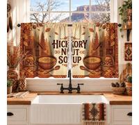 Cortinas de cocina con cita de sopa de cosecha otoñal, 66 x 61 cm | Paisaje de cabaña, hojas de otoño, estilo rústico, entusiastas de la granja, ventana de fregadero de cocina