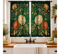 Cortinas de cocina vintage con estampado de crisantemo botánico de | Diseños de cachemira, estilo botánico vintage, entusiastas del diseño de interiores, ventana del fregadero de cocina