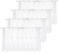 Cortinas de encaje - Juego de 4 - Cortinas de estilo bistró - Cortinas cortas - Flores - Blanco - Semitransparente - Encaje bordado - Moderno - Corto