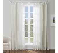 Cortinas de lino traslúcidas extra anchas para puertas correderas, 84 pulgadas de largo, color blanco marfil con pliegues reductores de luz, elegante tratamiento de ventana, 150 pulgadas de ancho x 84
