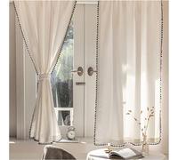 Cortinas de voile blancas modernas, cortinas opacas con pompones grises, juego de 2 piezas para cocina, dormitorio y sala de estar, elegantes filtros de luz y solución para la privacidad