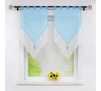 Cortinas de voile cortas bicolor Ibenzoa®, ligeras y transparentes, con borlas y lazadas decorativas – juego de 2, 60 x 90 cm, 100% poliéster