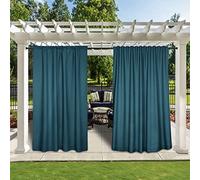 Cortinas impermeables con textura de lino para patio, bloqueo de luz de 96 pulgadas de largo, barra superior 4 en 1/gancho plano/pestaña trasera, verde azulado, 84 pulgadas de ancho x 102 pulgadas de