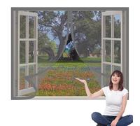 Cortinas Mosquitera Ventana 75 x 115 cm Imanes Se Cierran Automáticamente Window Mosquito Net Fácil de Ensamblar Autoadhesivo Adecuada para Decoración Del Hogar, Gris