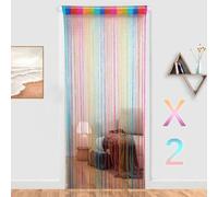Cortinas mosquiteras brillantes Unyqoos® para puertas de terraza y eventos, juego de 2 unidades, 100% poliéster, con cinta plateada, 2 unidades de 100 x 200 cm