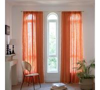 Cortinas naranjas de estilo bohemio, 2 paneles de 84 pulgadas de largo con borlas, cortinas rústicas semiopacas para dormitorio y sala de estar, decoración bohemia de algodón y lino quemado al estilo