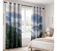 Cortinas ocultantes de 70 x 160 cm, juego de 2 cortinas térmicas, estampadas, paisaje, naturaleza, montaña, niebla, bosque, rayo de sol, cortina, opaca, decoración para sala de estar, dormitorio