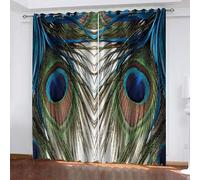Cortinas opacas con diseño de plumas de pavo real de colores, cortinas modernas para ventanas, ideales para habitaciones infantiles, salones y cocinas, de 200 x 160 cm (largo x alto), juego de 2 panel
