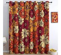 Cortinas opacas con ojales, 175 x 140 cm, diseño retro floral, margaritas, cortinas térmicas, para salón, dormitorio, ventana, decoración, juego de 2, rojo y amarillo