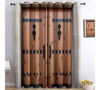 Cortinas opacas con ojales, 175 x 140 cm, estilo retro, puertas de madera y metal, cortinas térmicas para salón, dormitorio, ventana, decoración, juego de 2, color caqui