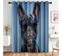 Cortinas opacas, paquete de 2 unidades de gafas de sol, cortinas térmicas negras con bulldog francés, fotografía de animales, cortinas opacas de 245 x 140 cm (alto x ancho), cortina con ojales para