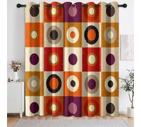 Cortinas opacas para dormitorio infantil, diseño retro de círculos, formas geométricas, cortinas térmicas con ojales, juego de 2 cortinas estampadas, 175 x 140 cm, opacas, color crema