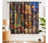Cortinas opacas para sala de estar, dormitorio, 2 paneles de 46 x 54 pulgadas, cortina suave vintage realista para tienda de calle, cortinas de ventana con aislamiento térmico, tratamiento de ventana
