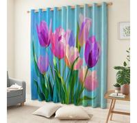 Cortinas opacas Planta Tulipán L 140 X H 245 cm, suave y moderna, pintura de aceite aislante térmico ocupante con ojales, 2 paneles para dormitorio y salón comedor