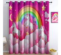 Cortinas opacas rosas con diseño de animales de unicornio y arco iris, cortinas opacas térmicas para dormitorio, salón, niños, juego de 2, 160 x 70 cm