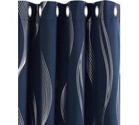 Cortinas opacas Unyqoos® con ojales metálicos – Juego de 2 unidades, cada una de 280 x 140 cm (alto x ancho), 100% poliéster, color azul oscuro, opacas con una capa intermedia negra, 8 ojales, con pro