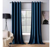 Cortinas opacas Unyqoos® de terciopelo térmico, juego de 2, 140x245 cm, con ojales (diámetro interior de 4 cm), color azul pavón, que reducen la luz y el ruido