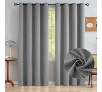 Cortinas opacas Unyqoos® (pack de 2) – Cortinas con ojales, aspecto de lino, cortinas térmicas 100% opacas, 245 cm de alto x 140 cm de ancho, color gris oscuro, reducen el ruido exterior