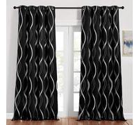 Cortinas opacas Unyqoos® (pack de 2) – Cortinas térmicas con estampado de rayas plateadas, ojales, dimensiones de 245 cm de alto x 140 cm de ancho, color , opacas