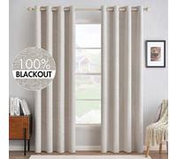 Cortinas opacas Unyqoos® (pack de 2) de 140 x 245 cm – Bloquean el 100% de la luz, aislamiento térmico (tejido triple), aspecto de lino, 8 ojales, para salón y dormitorio