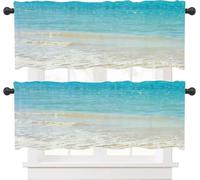 Cortinas para cocina, juego de 2, con estampado floral - Semitransparentes - Cortinas cortas - Modernas - Volantes decorativos - Azules