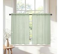 Cortinas para cocina - Telas translúcidas para barra - Verde - 2 paneles - Transparentes - Para ventanas pequeñas - Cortas y para interiores - Cubierta para armario - Estilo veraniego