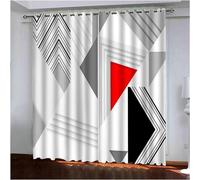 Cortinas Silecomplaza, tela de poliéster con ojales, estampado con motivos geométricos en gris, blanco, rojo y . Cortinas modernas para sala de estar, opacas, de 274x274 cm. Cortinas opacas para habit