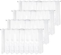 Cortinas tipo "Bistrogordijn" de 130 x 45 cm - Juego de 4 cortinas de diseño moderno - Semitransparentes - Bordadas - Con ojales - Cortinas cortas para cocina, salón o armario