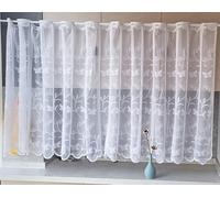 Cortinas tipo persiana con diseño Jacquard y bordado floral - Cortina tipo bistro blanca - Curva - Ancho 100 cm - Alto 60 cm - Cortinas cortas