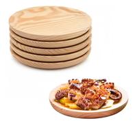 COSHANO 6x Plato de madera para pulpo, pizza, charcuteria, quesos, tapas, entrantes, vajilla para comida, tabla de picar, fuente para alimentación. (6x 20cm)