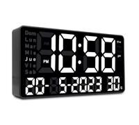 COSHANO Reloj Pared o Mesa Digital Pantalla LCD Dia Fecha Hora Temporizador Led Display De Hora Minutos Y Temperatura, Alarma, configuración 12 Y 24 Horas (Led Blanco)