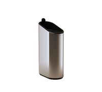 COSMIC Flat Papelera de Baño y Cocina Compacta Con Apertura Mediante Pulsador de Diseño Ovalado y 2,5L de Capacidad. Cubo de Basura Con Tapa Pequeño para Aseo de Color Inox Brillo