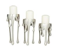CosmoLiving by Cosmopolitan Aluminum Metal Abstract Decorative Candle Holder Melting Drip Candle Stand, Set of 3 Candlestick Holder 12", 10", 8" H, Silver